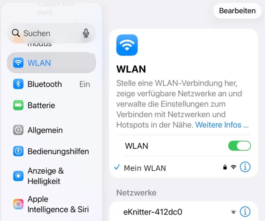 Connect to the eKnitter Wi-Fi network