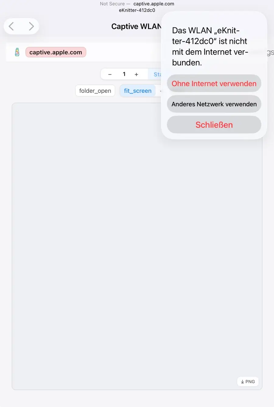 Apple captive.apple.com message during eKnitter setup