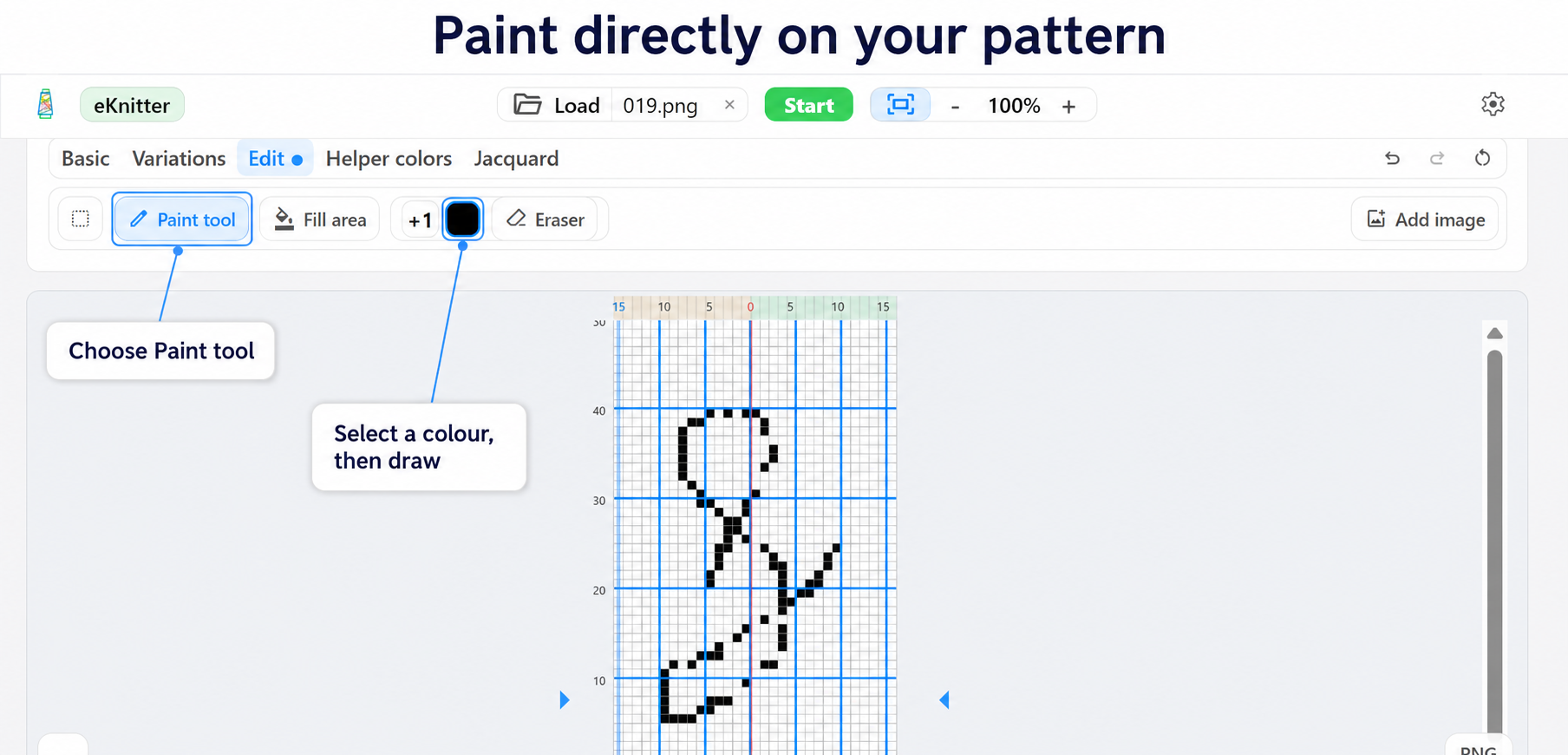 Paint directly on a pattern in the eKnitter WebApp