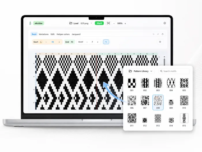 Load a digital knitting pattern with eKnitter